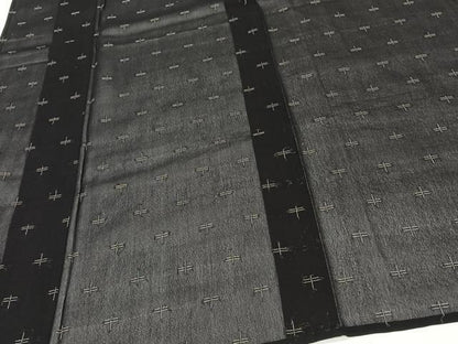 平和屋着物＊夏物　お召　蜻蛉柄　黒地　銀糸　正絹　逸品　CABJ4142xi