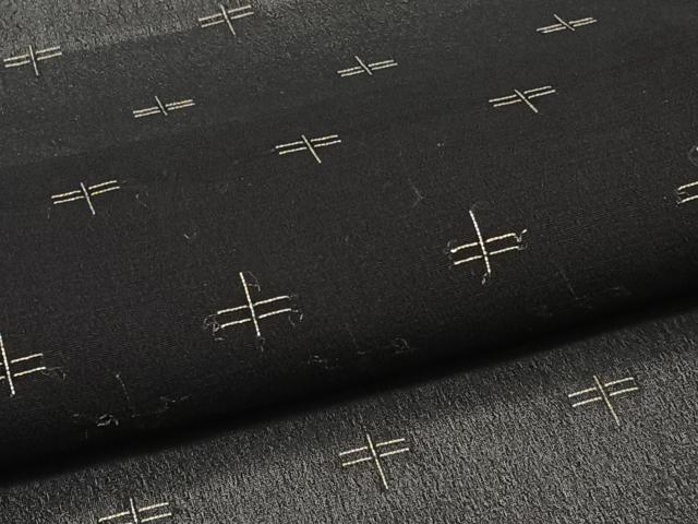 平和屋着物＊夏物　お召　蜻蛉柄　黒地　銀糸　正絹　逸品　CABJ4142xi
