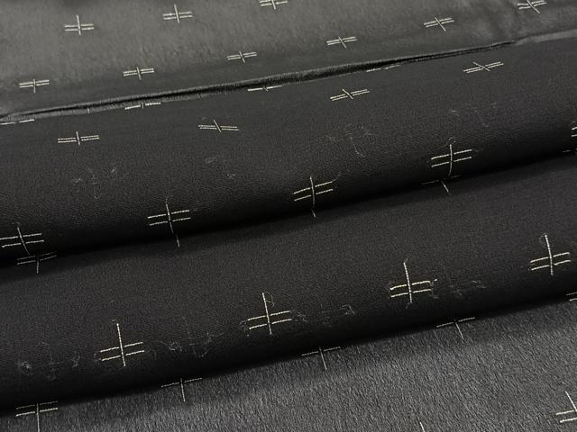 平和屋着物＊夏物　お召　蜻蛉柄　黒地　銀糸　正絹　逸品　CABJ4142xi