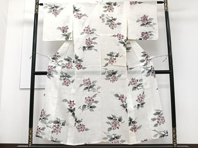 平和屋着物＊夏物　本場小千谷縮　手描き　枝草花文　麻　逸品　CABJ4146xi