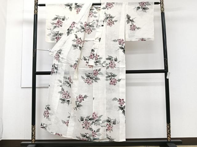 平和屋着物＊夏物　本場小千谷縮　手描き　枝草花文　麻　逸品　CABJ4146xi