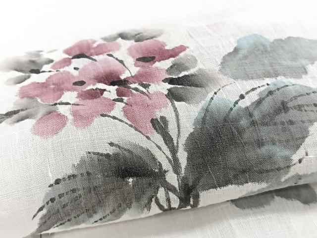 平和屋着物＊夏物　本場小千谷縮　手描き　枝草花文　麻　逸品　CABJ4146xi