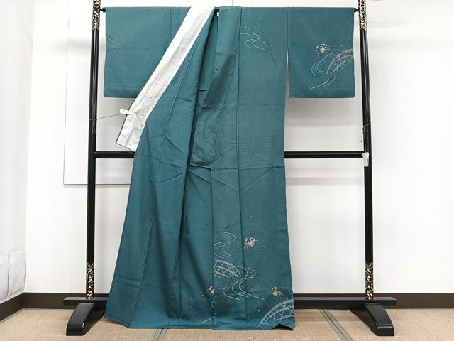 平和屋着物＊夏物　訪問着　流水籬文　蟹　金彩　正絹　逸品　CABJ4150xi