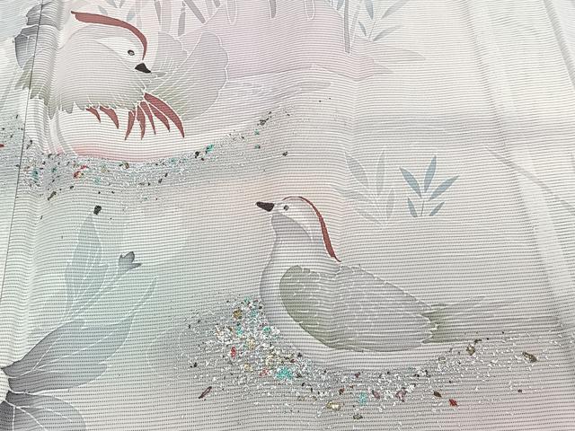 平和屋着物＊夏物　訪問着　絽　鴛鴦船花文　金銀彩　正絹　逸品　未使用　CABJ4152xi