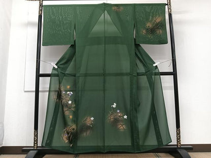 平和屋着物＊夏物　訪問着　絽　草花文　蛍　金彩　正絹　逸品　CABJ4154xi