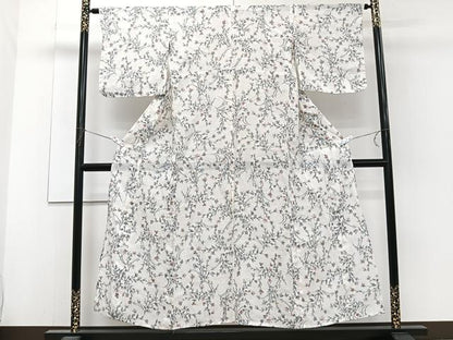 平和屋着物＊夏物　本場小千谷縮　枝草花文　麻　逸品　CABJ4155xi