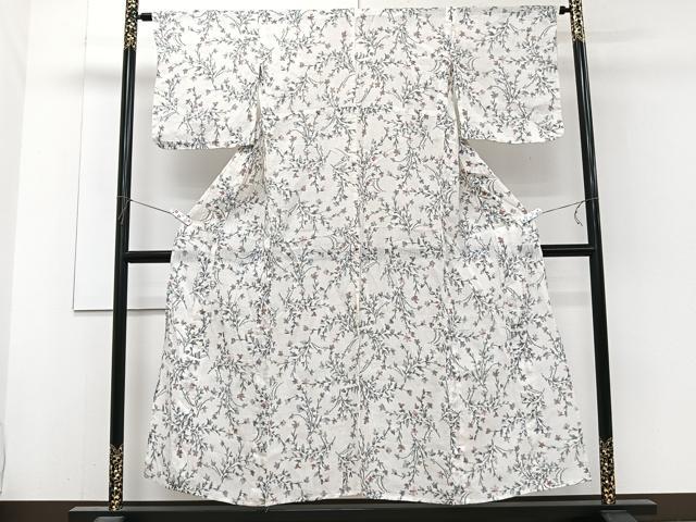 平和屋着物＊夏物　本場小千谷縮　枝草花文　麻　逸品　CABJ4155xi