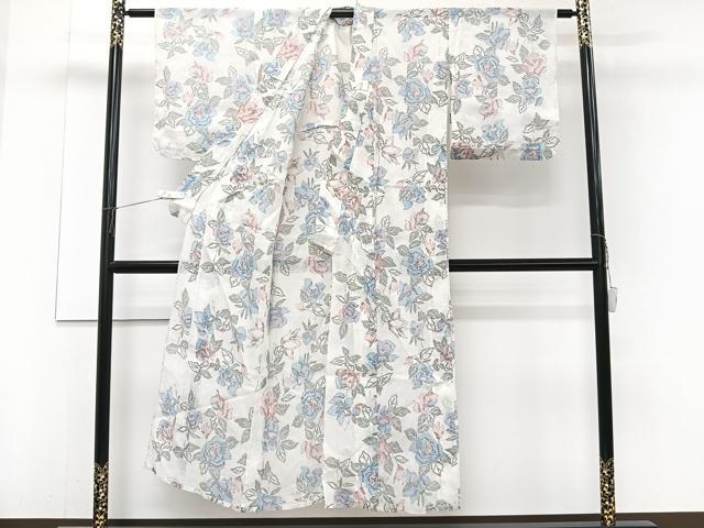 平和屋着物＊夏物　本場小千谷縮　薔薇　麻　逸品　CABJ4156xi