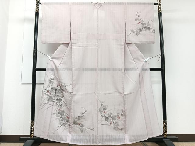 平和屋着物＊夏物　訪問着　紗　手描き　白鷺葡萄蔦の葉文　洗える着物　CABJ4158xi