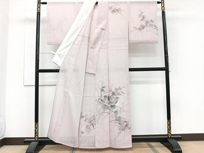 平和屋着物＊夏物　訪問着　紗　手描き　白鷺葡萄蔦の葉文　洗える着物　CABJ4158xi