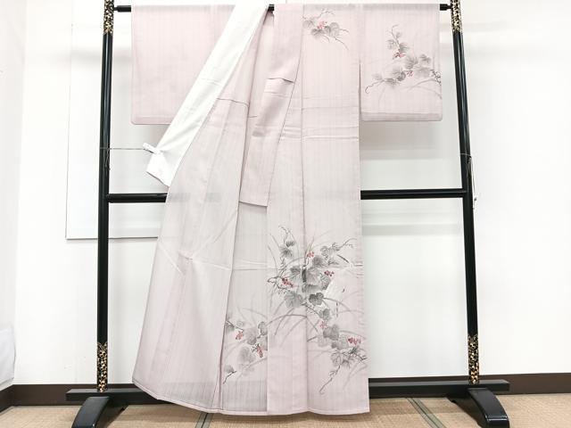 平和屋着物＊夏物　訪問着　紗　手描き　白鷺葡萄蔦の葉文　洗える着物　CABJ4158xi