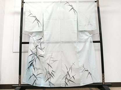 平和屋着物＊夏物　訪問着　絽　手描き　飛鳥笹文　銀彩　洗える着物　CABJ4159xi