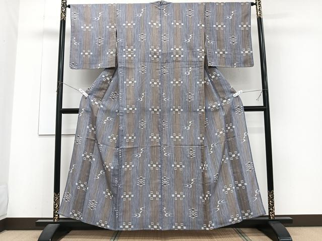 平和屋着物＊夏物　小紋　紗　幾何学文　洗える着物　CABJ4167xi