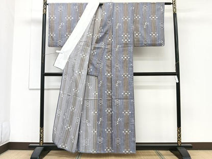 平和屋着物＊夏物　小紋　紗　幾何学文　洗える着物　CABJ4167xi