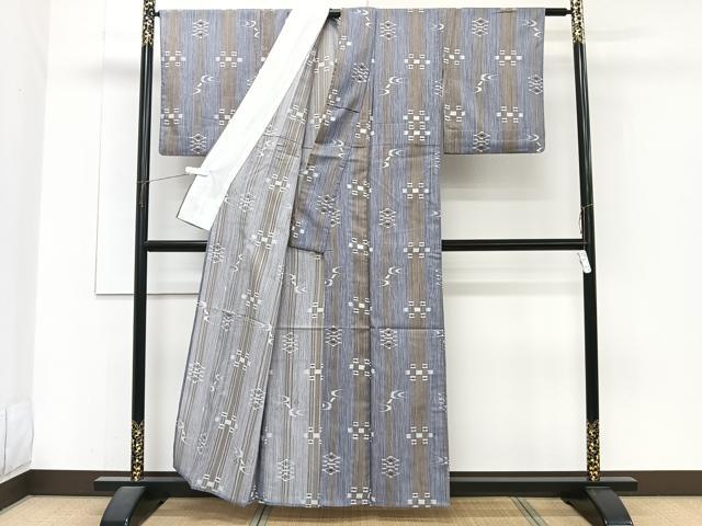 平和屋着物＊夏物　小紋　紗　幾何学文　洗える着物　CABJ4167xi