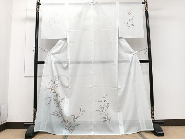 平和屋着物＊夏物　訪問着　縦絽　枝草花文　洗える着物　CABJ4177xi