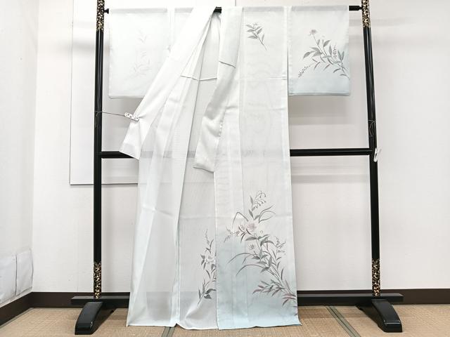 平和屋着物＊夏物　訪問着　縦絽　枝草花文　洗える着物　CABJ4177xi
