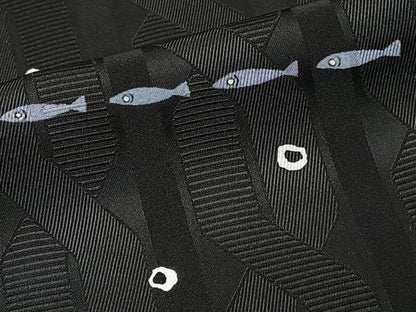 平和屋着物＊夏物　小紋　魚　黒地　洗える着物　CABJ4183xi