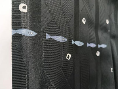 平和屋着物＊夏物　小紋　魚　黒地　洗える着物　CABJ4183xi