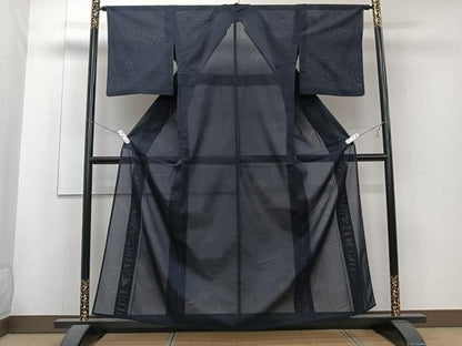 平和屋着物＊夏物　色無地　楓紋紗　漆黒色　正絹　逸品　CABJ4186xi