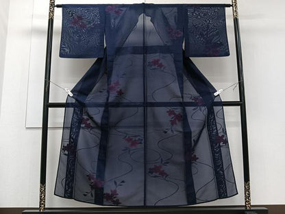 平和屋着物＊夏物　小紋　紗　流水草花文　正絹　逸品　CABJ4189xi