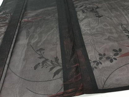 平和屋着物＊夏物　小紋　紗　草花文　黒地　正絹　逸品　未使用　CABJ4192xi