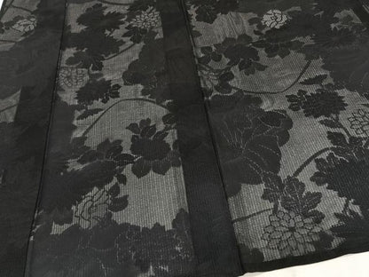 平和屋着物＊夏物　色無地　草花紋紗　黒地　正絹　逸品　CABJ4217xi