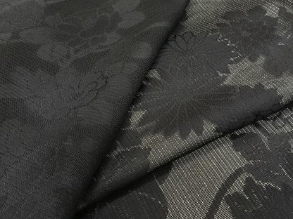 平和屋着物＊夏物　色無地　草花紋紗　黒地　正絹　逸品　CABJ4217xi