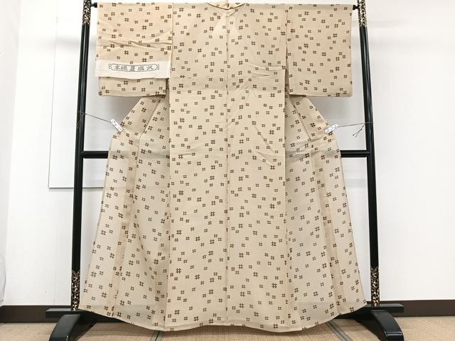 平和屋着物＊夏物　本場夏塩沢　井桁文　反端付き　正絹　逸品　CABJ4218xi