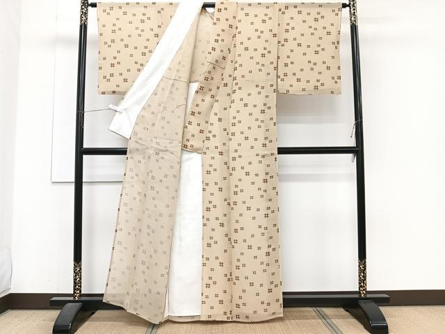 平和屋着物＊夏物　本場夏塩沢　井桁文　反端付き　正絹　逸品　CABJ4218xi