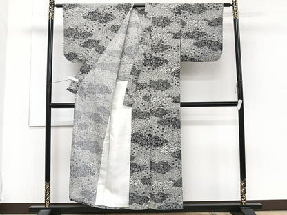 平和屋着物＊夏物　小紋　絽　型染め　雲取り花文　正絹　逸品　CABJ4221xi