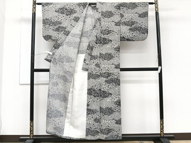 平和屋着物＊夏物　小紋　絽　型染め　雲取り花文　正絹　逸品　CABJ4221xi