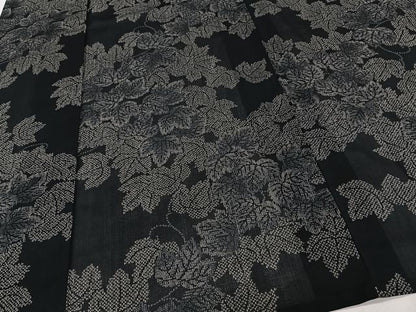 平和屋着物＊夏物　小紋　紗　舞葉文　黒地　洗える着物　CABJ4228xi