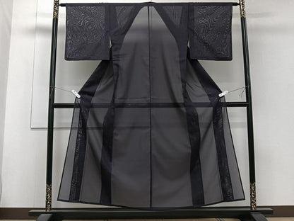 平和屋着物＊夏物　色無地　絽　黒紅色　洗える着物　CABJ4231xi