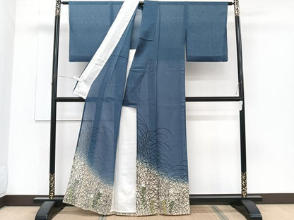 平和屋着物＊夏物　色留訪問着　紗紬　刺繍　草重ね枝花文　金糸　正絹　逸品　未使用　CABJ4237xi