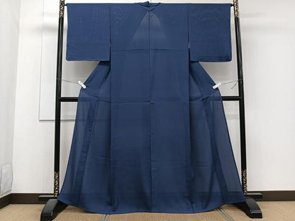 平和屋着物＊夏物　色無地　絽　濃藍色　正絹　逸品　CABJ4245xi