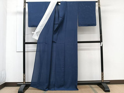 平和屋着物＊夏物　色無地　絽　濃藍色　正絹　逸品　CABJ4245xi