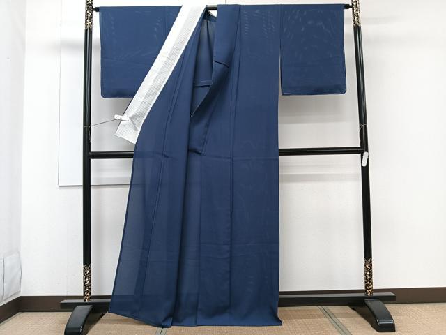 平和屋着物＊夏物　色無地　絽　濃藍色　正絹　逸品　CABJ4245xi