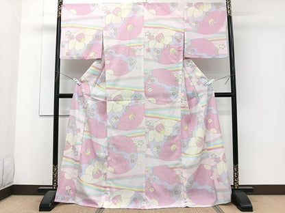 平和屋着物＊夏物　小紋　紗　花丸文　洗える着物　CABJ4251xi