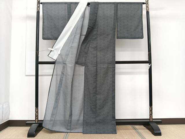 平和屋着物＊夏物　小紋　紗　麻の葉文　洗える着物　CABJ4254xi