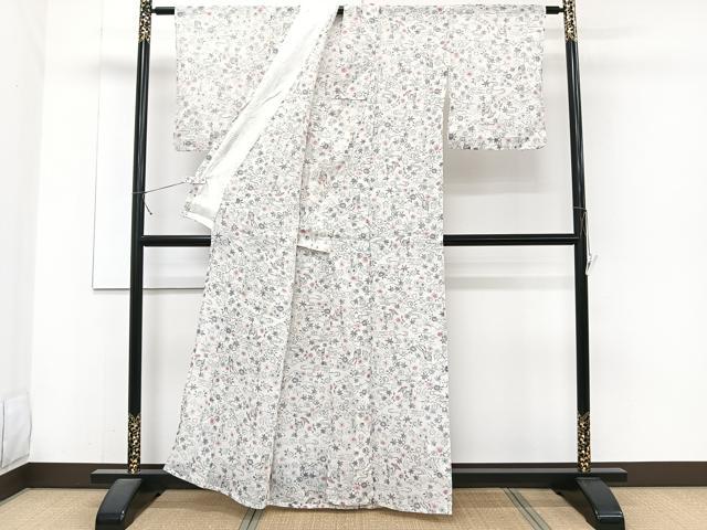 平和屋着物＊夏物　本場小千谷縮　流水楓文　麻　逸品　CABJ4255xi