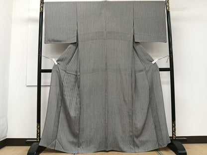 平和屋着物＊夏物　江戸小紋　縦絽　縞　黒地　正絹　逸品　CABJ4259xi