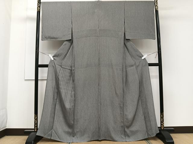 平和屋着物＊夏物　江戸小紋　縦絽　縞　黒地　正絹　逸品　CABJ4259xi
