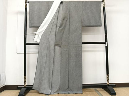 平和屋着物＊夏物　江戸小紋　縦絽　縞　黒地　正絹　逸品　CABJ4259xi