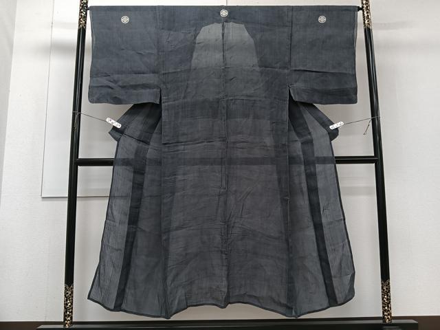 平和屋着物＊夏物　男性　色紋付　上布　藍墨茶色　麻　逸品　CABJ4260xi
