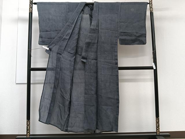 平和屋着物＊夏物　男性　色紋付　上布　藍墨茶色　麻　逸品　CABJ4260xi
