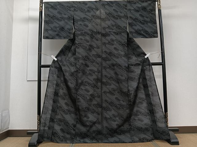 平和屋着物＊夏物　本塩沢　夏塩沢　流水文　正絹　逸品　CABJ4261xi