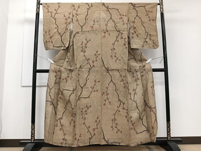 平和屋着物＊夏物　本場小千谷縮　枝梅文　麻　逸品　CABJ4265xi