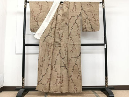 平和屋着物＊夏物　本場小千谷縮　枝梅文　麻　逸品　CABJ4265xi