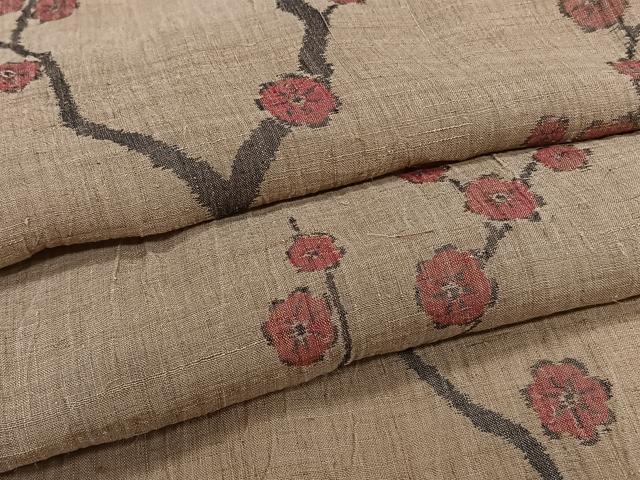 平和屋着物＊夏物　本場小千谷縮　枝梅文　麻　逸品　CABJ4265xi